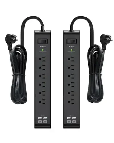 2 Pack Surge Protector Power Strip with 6 Outlets 4 USB Ports (2 USB C) 5-Foot Extension Cord Flat Plug 900 Joules 15A Circuit Breaker Wall Mount Desk USB Charging Station for Home Office - 1