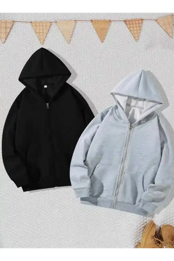 2Lİ AVANTAJ Paket Kız-Erkek Çocuk BASKISIZ Kapşonlu HIRKA Sweatshirt ( YENİ ÜRÜN )-1 - 9