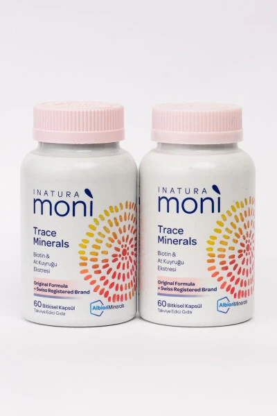 2'li Moni Trace Minerals Biotin 5000, Krom, Çinko, Selenyum, At Kuyruğu 60 Vegan Kapsül - INATURA