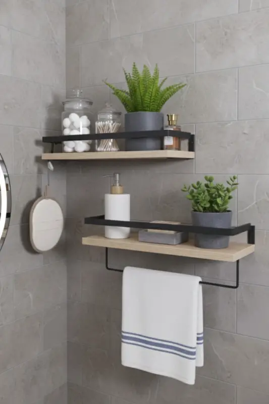 2'li Banyo Rafı Havluluk Dekoratif Banyo Düzenleyici Çok Amaçlı Sabunluk Raf-Siyah - 1