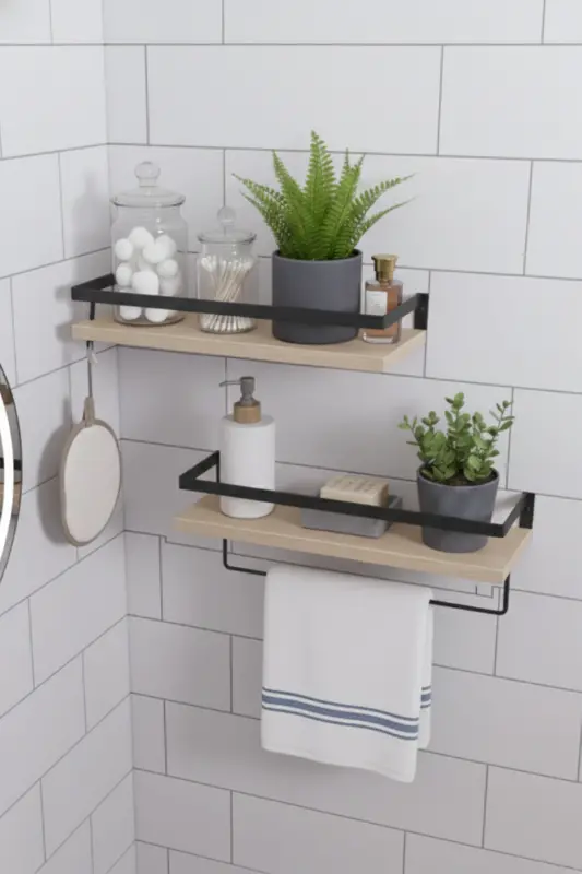 2'li Banyo Rafı Havluluk Dekoratif Banyo Düzenleyici Çok Amaçlı Sabunluk Raf-Siyah - 2