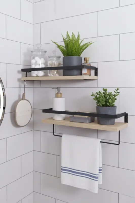 2'li Banyo Rafı Havluluk Dekoratif Banyo Düzenleyici Çok Amaçlı Sabunluk Raf-Siyah - 3