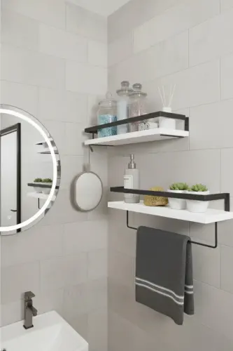 2'li Banyo Rafı Havluluk Dekoratif Banyo Düzenleyici Çok Amaçlı Sabunluk Raf - Beyaz-Siyah - 11