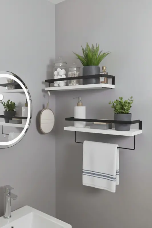 2'li Banyo Rafı Havluluk Dekoratif Banyo Düzenleyici Çok Amaçlı Sabunluk Raf - Beyaz-Siyah - 2