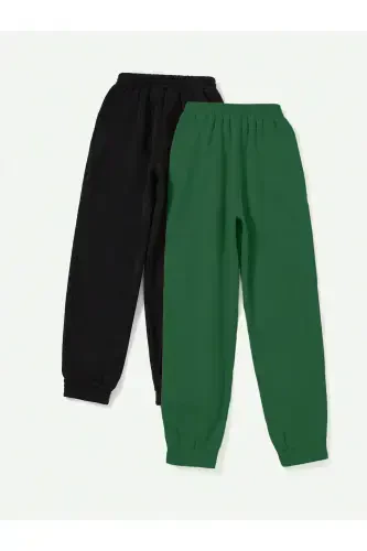 2-li Basic Düz Jogger Eşofman Altı Siyah Ve Nefti Yeşil Lastik Paça Yüksek Bel-Siyah - MYTHOLOGIE (1)