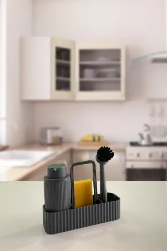 2'li Bulaşık Seti Vailo Ve 8 Lt Mutfak Tezgah Üstü Ve Dolap Askılı Çöp Kovası Gri Mutfak Seti-Gri - 2