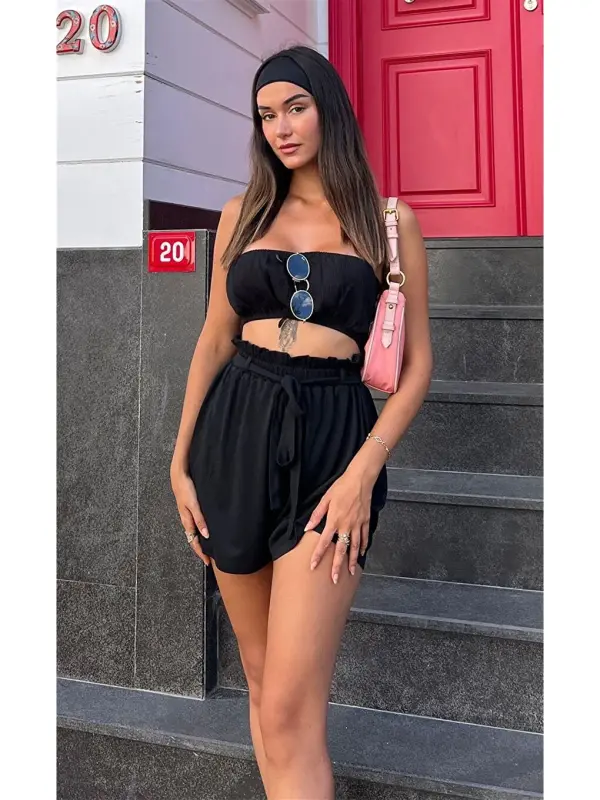 2'li Bustiyerli Siyah Alt Üst Şort Takım-Siyah - LC WAIKIKI