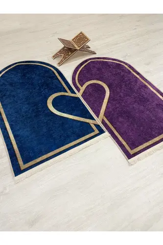2 li Çift Seccadesi Ebat 75x125 LACİVERT - MOR - Lacivert-Mor - 2