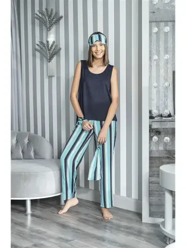 2'li Çizgili Viskon Lacivert Atlet Pijama Takım-Lacivert - LC WAIKIKI (1)