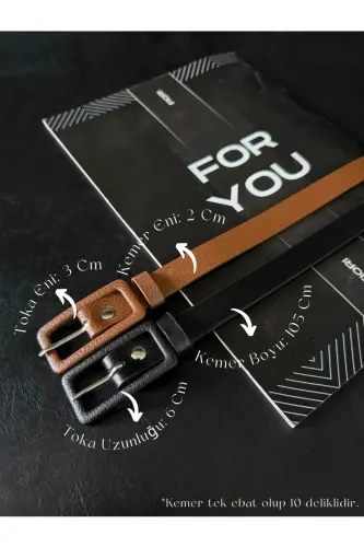 2’li Dikdörtgen Kaplama Tokalı Ince Kadın Pantolon Kemeri, Ceket Kemeri, Gömlek Kemeri-Siyah 