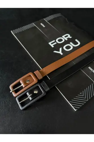 2’li Dikdörtgen Kaplama Tokalı Ince Kadın Pantolon Kemeri, Ceket Kemeri, Gömlek Kemeri-Siyah - FIORI (1)