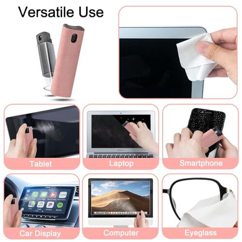 2 Pack Screen Cleaner Spray and Wipe for Laptop Monitor and Car Screens, Phone Touchscreen Mist Cleaning Kit for Cellphone, Tablet, PC, Computer, LCD, Eyeglass, iPhone, iPad, Mac Pro - Grey and Pink - 5