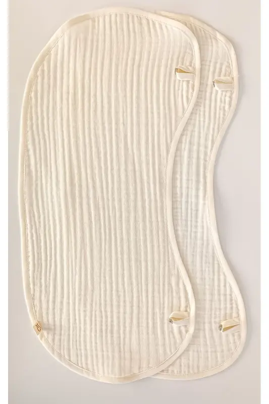 2'li Ekru %100 Pamuklu Organik 8 Katlı Müslin Bebek Salya Önlüğü Ve 8 Katlı Omuz Örtüsü / Yakalık - 2