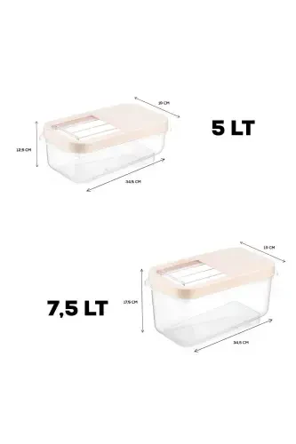 2'li Etiketli Kayar Kapaklı Deterjan Saklama Kabı - Tablet Deterjan Saklama Kutusu 5lt-7,5lt Krem-2'Lİ SET - 2