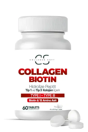 2'li Fırsat Hidrolize Tip 1, Tip 3 Kolajen Peptitler, Biotin Ve 15 Amino Asit İçeren 60 Tablet - COLLAGEN SOFT (1)