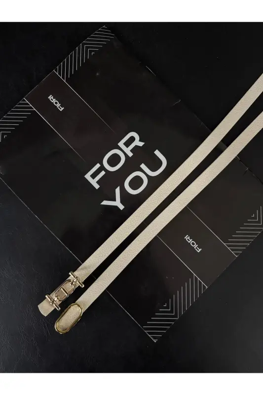 2'li Gold Tokalı İnce Kemer, Pantolon Kemeri, Gömlek Kemeri, Ceket Kemeri-Bej2li - 3