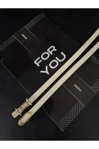 2'li Gold Tokalı İnce Kemer, Pantolon Kemeri, Gömlek Kemeri, Ceket Kemeri-Bej2li - FIORI (1)