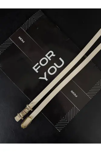 2'li Gold Tokalı İnce Kemer, Pantolon Kemeri, Gömlek Kemeri, Ceket Kemeri-Bej2li - 3