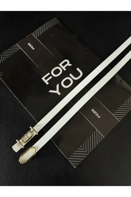 2'li Gold Tokalı İnce Kemer, Pantolon Kemeri, Gömlek Kemeri, Ceket Kemeri-Beyaz2li - 2