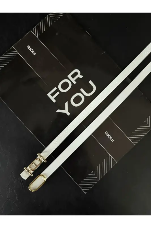 2'li Gold Tokalı İnce Kemer, Pantolon Kemeri, Gömlek Kemeri, Ceket Kemeri-Beyaz2li - 3