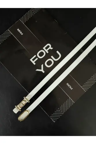 2'li Gold Tokalı İnce Kemer, Pantolon Kemeri, Gömlek Kemeri, Ceket Kemeri-Beyaz2li - 3