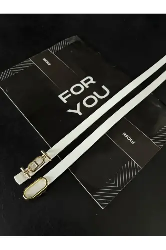 2'li Gold Tokalı İnce Kemer, Pantolon Kemeri, Gömlek Kemeri, Ceket Kemeri-Beyaz2li 