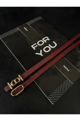 2'li Gold Tokalı İnce Kemer, Pantolon Kemeri, Gömlek Kemeri, Ceket Kemeri-Bordo2li 
