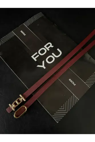 2'li Gold Tokalı İnce Kemer, Pantolon Kemeri, Gömlek Kemeri, Ceket Kemeri-Bordo2li - FIORI (1)