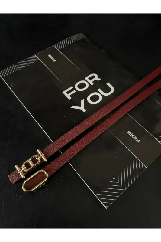 2'li Gold Tokalı İnce Kemer, Pantolon Kemeri, Gömlek Kemeri, Ceket Kemeri-Bordo2li - 1