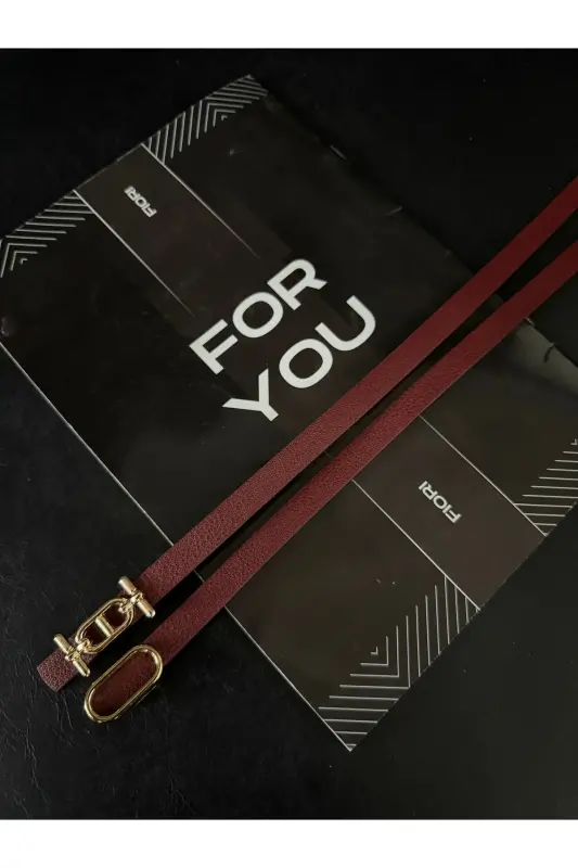 2'li Gold Tokalı İnce Kemer, Pantolon Kemeri, Gömlek Kemeri, Ceket Kemeri-Bordo2li - 2