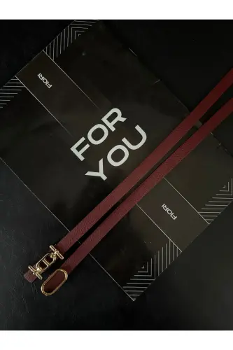 2'li Gold Tokalı İnce Kemer, Pantolon Kemeri, Gömlek Kemeri, Ceket Kemeri-Bordo2li - 3