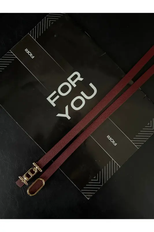 2'li Gold Tokalı İnce Kemer, Pantolon Kemeri, Gömlek Kemeri, Ceket Kemeri-Bordo2li - 3