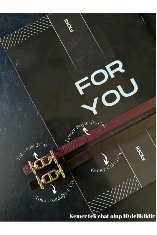 2'li Gold Tokalı İnce Kemer, Pantolon Kemeri, Gömlek Kemeri, Ceket Kemeri-Kahve - 1