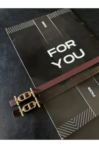 2'li Gold Tokalı İnce Kemer, Pantolon Kemeri, Gömlek Kemeri, Ceket Kemeri-Kahve - FIORI (1)