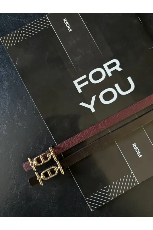 2'li Gold Tokalı İnce Kemer, Pantolon Kemeri, Gömlek Kemeri, Ceket Kemeri-Kahve - 4