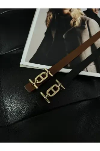 2'li Gold Tokalı İnce Kemer, Pantolon Kemeri, Gömlek Kemeri, Ceket Kemeri-Siyah - 3