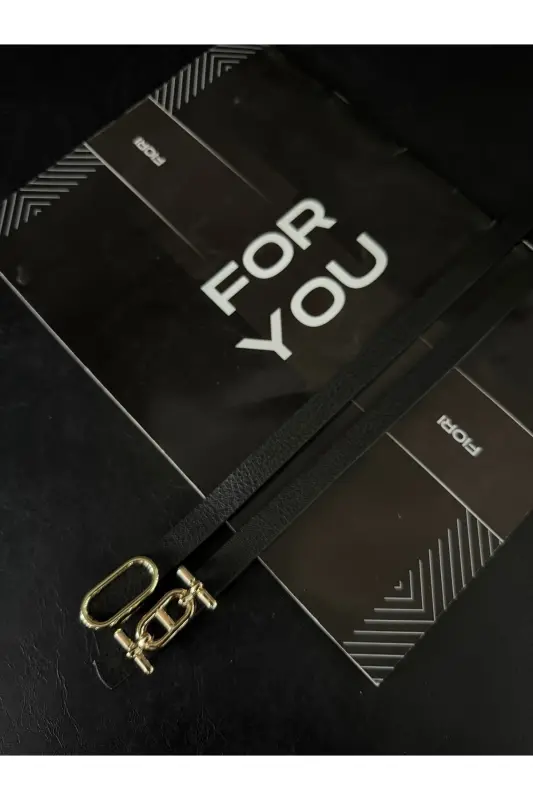 2'li Gold Tokalı İnce Kemer, Pantolon Kemeri, Gömlek Kemeri, Ceket Kemeri-Siyah2li - 2