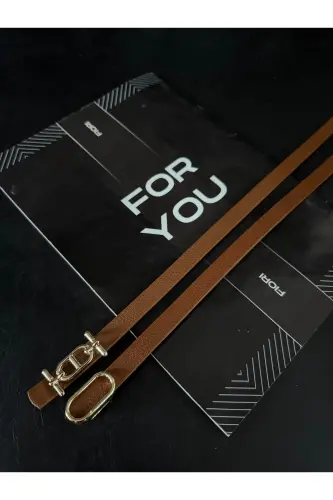 2'li Gold Tokalı İnce Kemer, Pantolon Kemeri, Gömlek Kemeri, Ceket Kemeri-Taba2li - 1