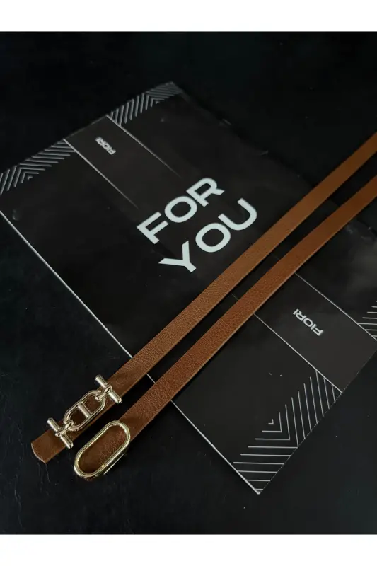 2'li Gold Tokalı İnce Kemer, Pantolon Kemeri, Gömlek Kemeri, Ceket Kemeri-Taba2li - 1