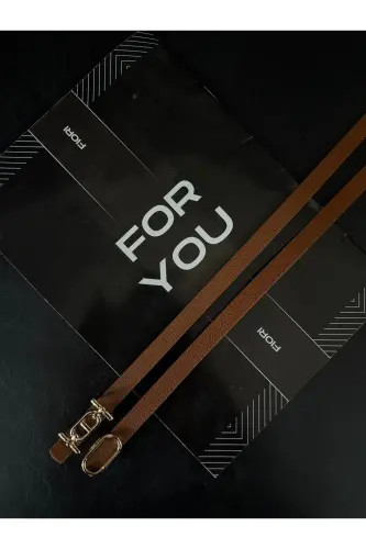 2'li Gold Tokalı İnce Kemer, Pantolon Kemeri, Gömlek Kemeri, Ceket Kemeri-Taba2li - 3