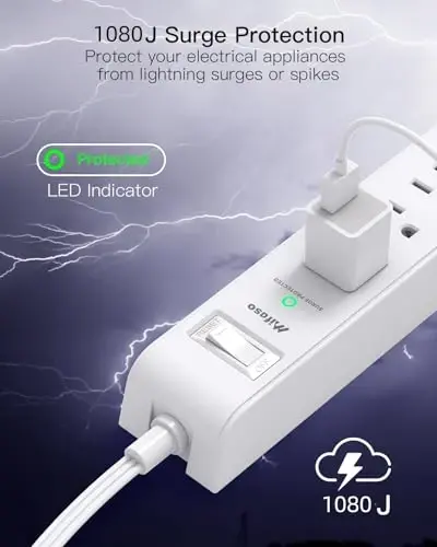 2 Pack Power Strip, 15FT Long Extension Cord, Surge Protector with 6 Outlets and 4 USB Charging Ports(2 USB C), Flat Plug Overload Protection, Wall Mount for Home Office Dorm College - 6
