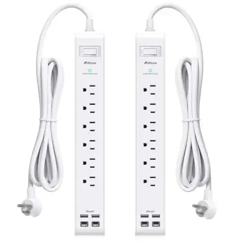 2 Pack Power Strip, 12FT Long Extension Cord, Surge Protector with 6 Outlets and 4 USB Ports (2 USB C), Flat Plug Overload Protection, Extension Cord 10+ ft, Wall Mount for Home Office Dorm College 