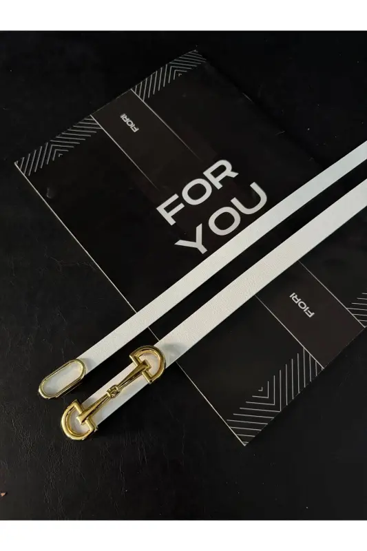 2’li Ithal Oval Gold Tokalı Ince Kemer, Pantolon Kemeri, Gömlek Kemeri, Ceket Kemeri-Beyaz2li - 2