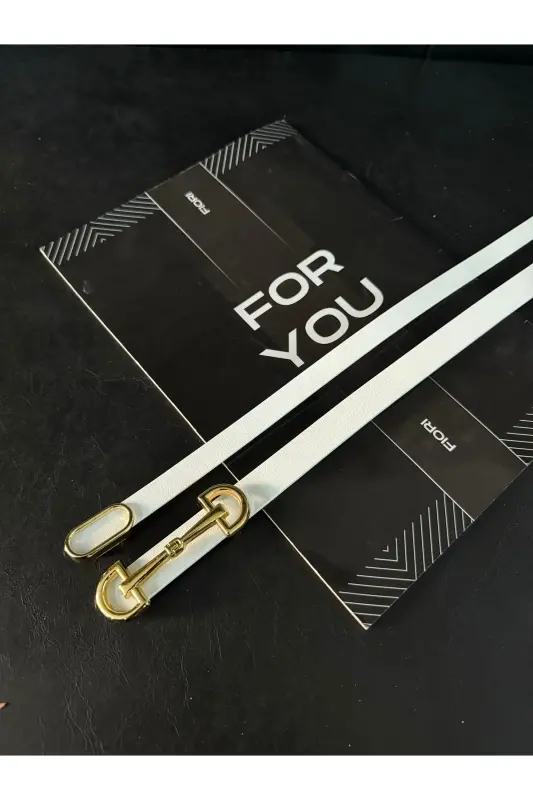 2’li Ithal Oval Gold Tokalı Ince Kemer, Pantolon Kemeri, Gömlek Kemeri, Ceket Kemeri-Beyaz2li - FIORI