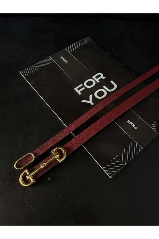 2’li Ithal Oval Gold Tokalı Ince Kemer, Pantolon Kemeri, Gömlek Kemeri, Ceket Kemeri-Bordo2li - FIORI