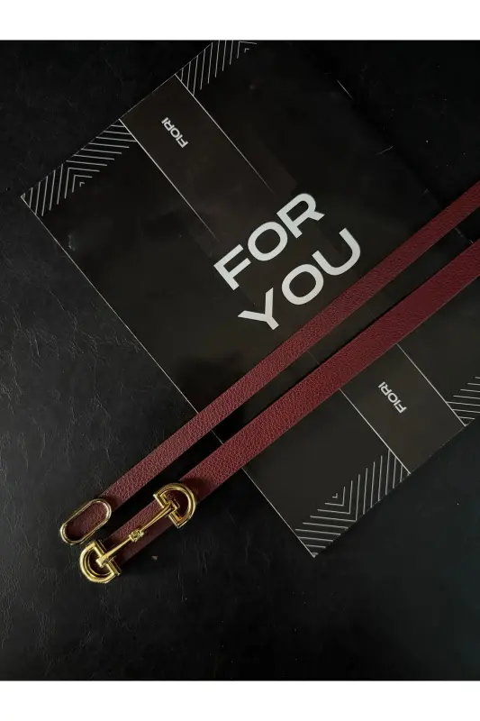 2’li Ithal Oval Gold Tokalı Ince Kemer, Pantolon Kemeri, Gömlek Kemeri, Ceket Kemeri-Bordo2li - 3