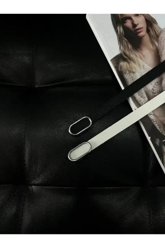 2'li Ithal Tokalı Ince Kemer, Pantolon Kemeri, Gömlek Kemeri, Ceket Kemeri-Siyah&Beyaz - 2