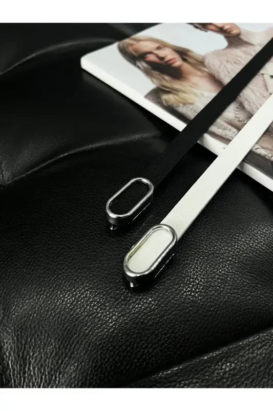 2'li Ithal Tokalı Ince Kemer, Pantolon Kemeri, Gömlek Kemeri, Ceket Kemeri-Siyah&Beyaz - 3