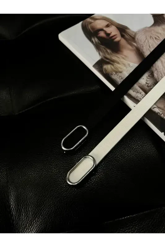 2'li Ithal Tokalı Ince Kemer, Pantolon Kemeri, Gömlek Kemeri, Ceket Kemeri-Siyah&Beyaz - 4