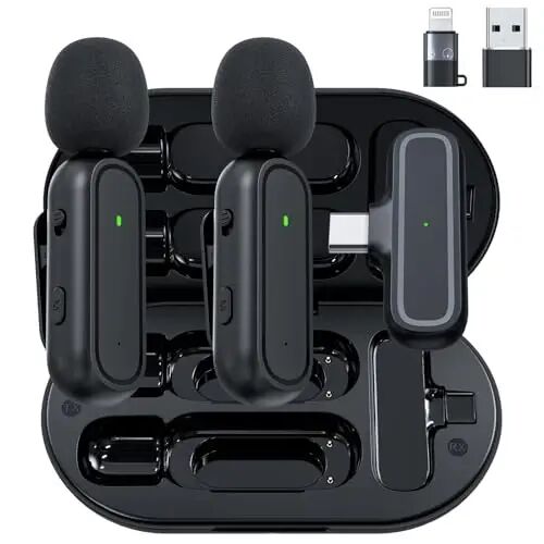 2-Pack Wireless Lavalier Microphone for iPhone Android - Plug and Play Noise Reduction Clip-on Mic with Charging Case, for Vlogging YouTube Live Streaming Zoom Meetings Video Recording Youtuber - NILONE